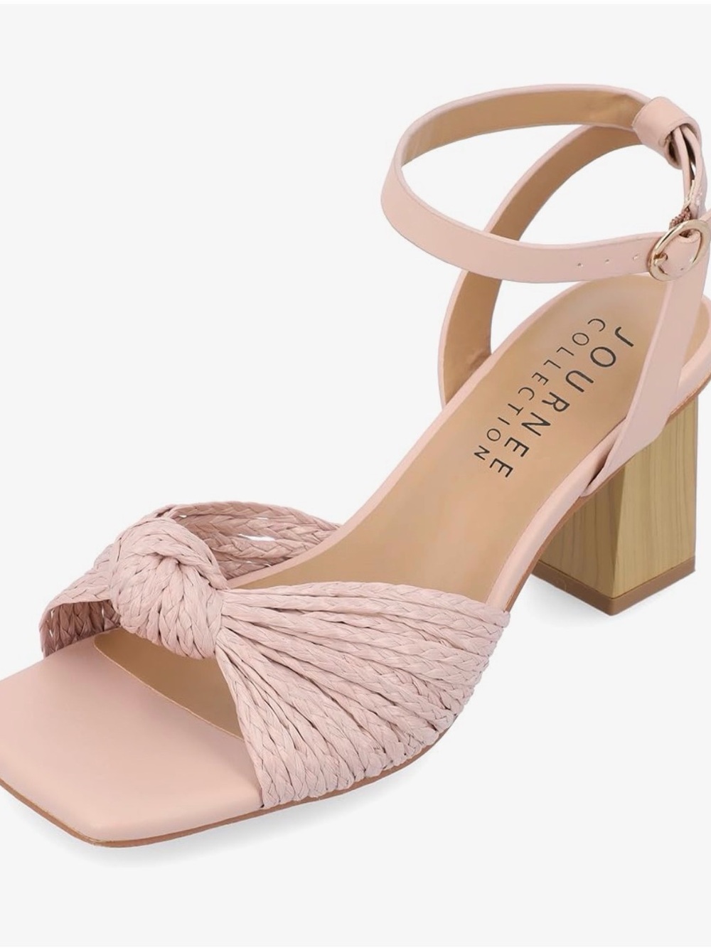 Journee Collection Blush Braided Knot Block Heel Sandal
